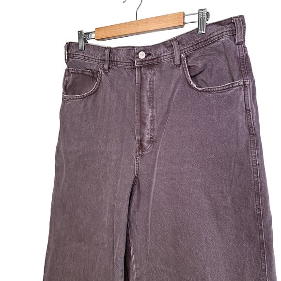 Free People Ultra Wide Leg Slouchy Denim Frayed Button Fly Jeans Purple Brown 32 - Picture 3 of 14